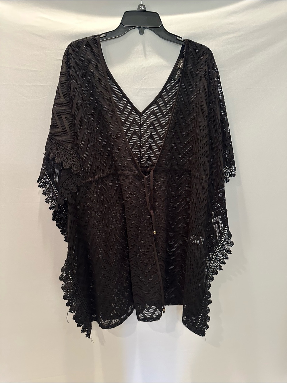 Black Crochet Lace Swim Cover-Up Kimono
